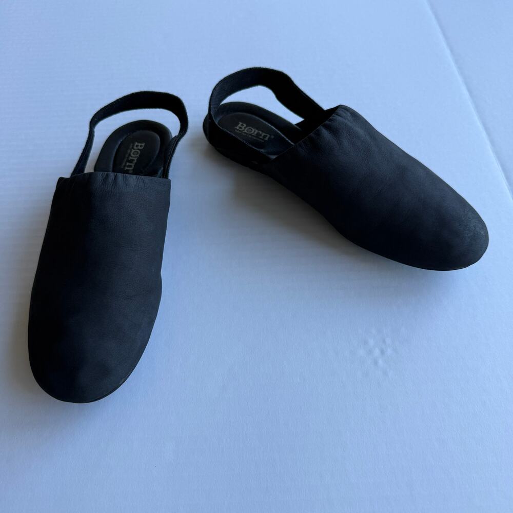 Børn Black Leather Slingback Flat Mule Shoes Size 10M